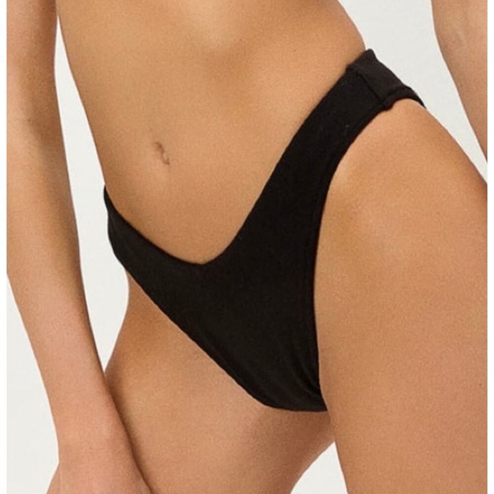 Frankie’s Bikinis Black Terry Cloth Enzo Cheeky V Bottom XS NWOT